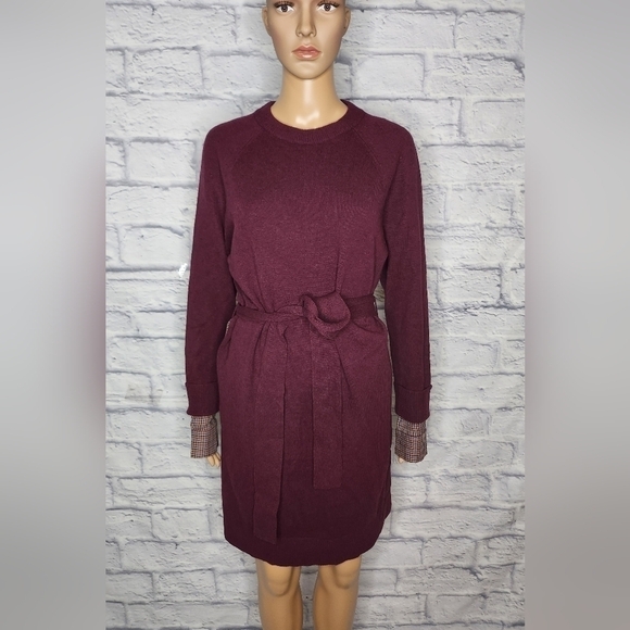 Nwot Derek Lam 10 Crosby Womens maroon knit belted wool blend sweater dress 4